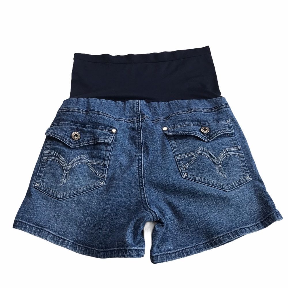 Bella Vida Maternity Denim Flap Pocket Blue Jean Shorts Sz M